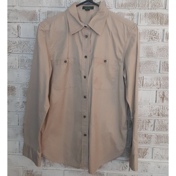 LRL Lauren Jeans Co Khaki Button Shirt sz M Timeless Core - Picture 1 of 5